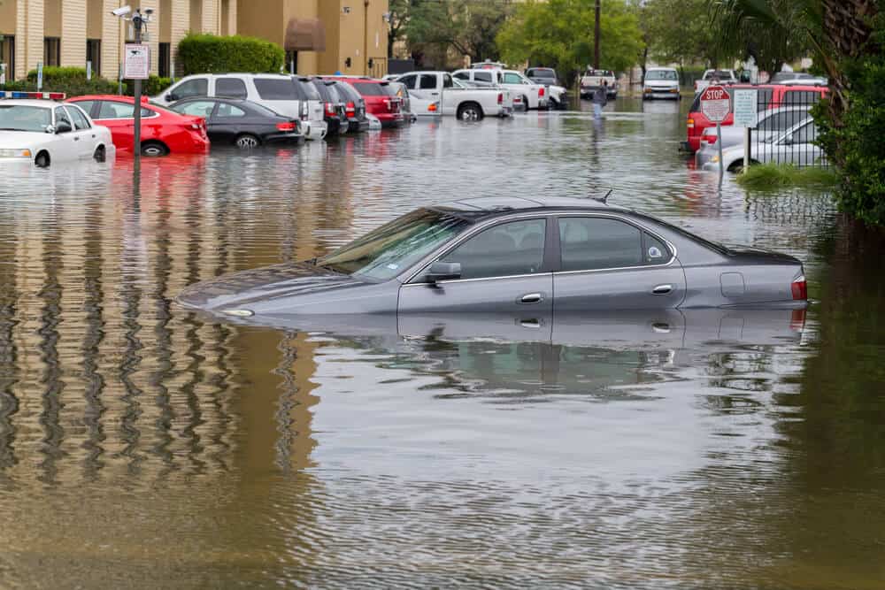 car underwater in flood